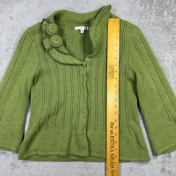Vintage Y2K CAbi Green Knit Cardigan Cottagecore Rosette Collar Coquette Sweater - Picture 11 of 11